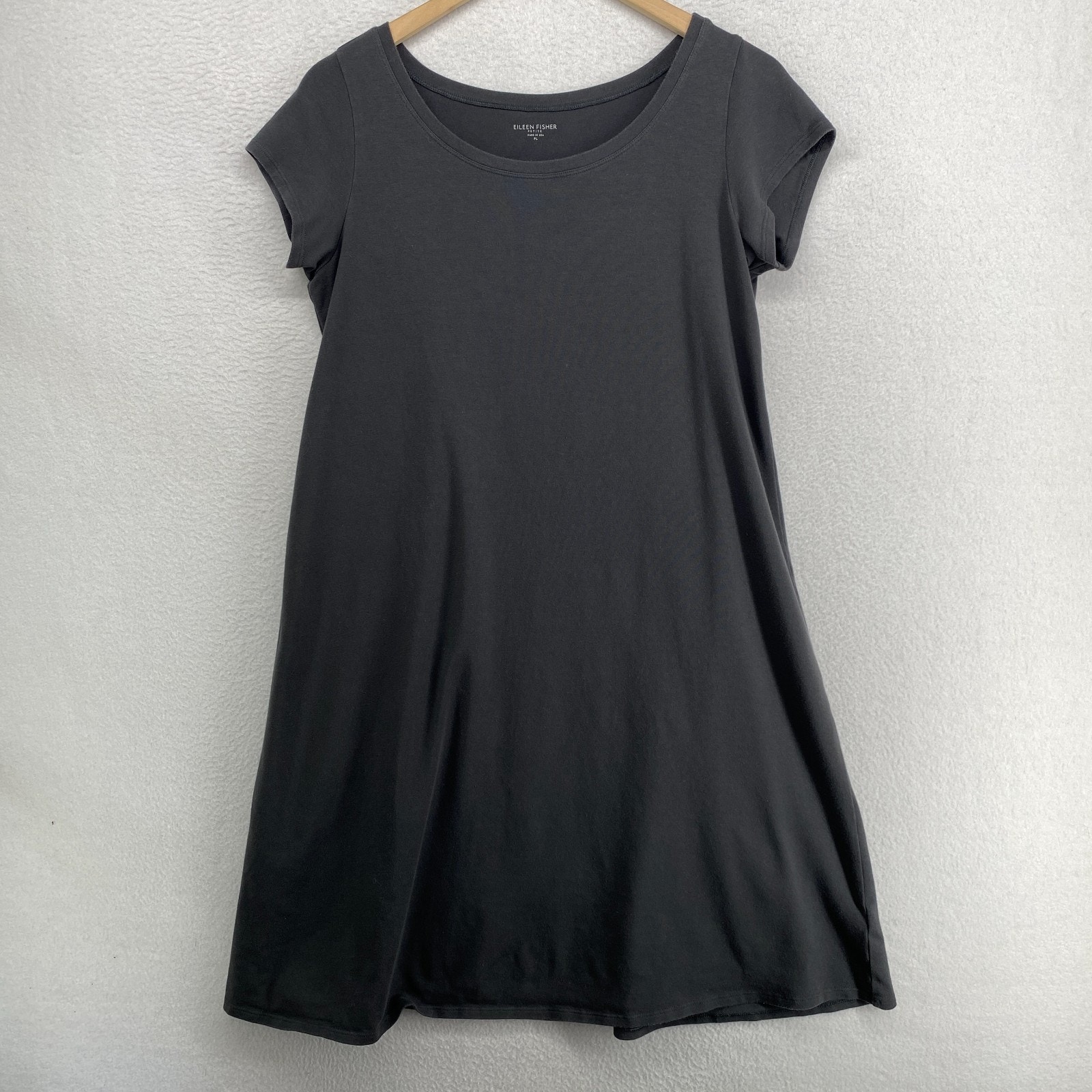 Eileen Fisher Dress Pl Stretch Organic Cotton Jersey T-Shirt Cap Sleeve Gray Usa